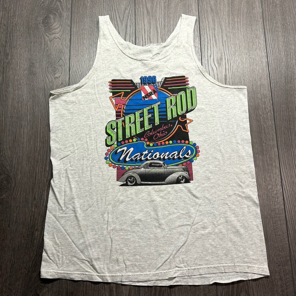 Vintage 1996 NSRA Street Rod Nationals Tank Top Mens Large Columbus Ohio Gray